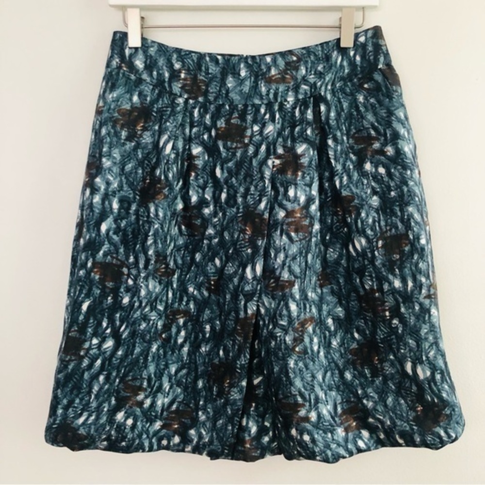 [Banana Republic] Silk Abstract Print Box Pleat Bubble Hem Skirt with Pockets